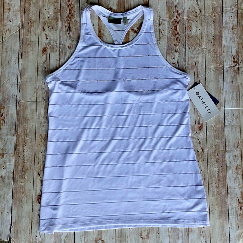 Athleta NWT stripe mesh high neck chi tank M